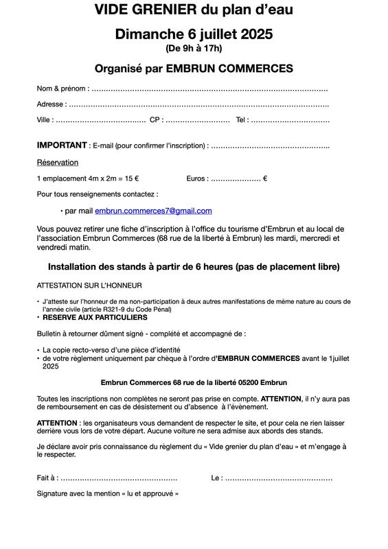 Vide grenier du plan d'eau